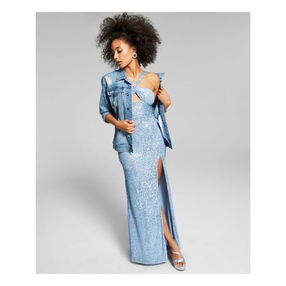 NWT B DARLIN Womens Light Blue Cutout Sleeveless Formal Gown Dress 5\6 - Picture 1 of 5